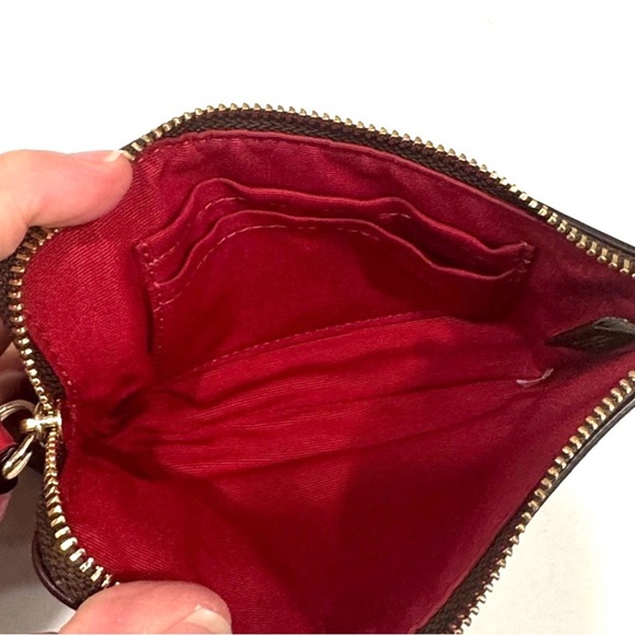 Coach Signature Brown Wristlet with Red Strap NWOT - Picture 4 of 8